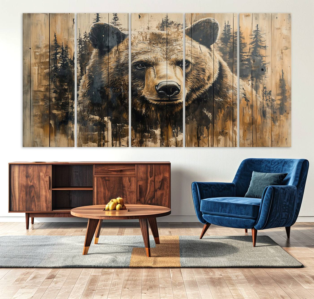 Rustic Bear Wall Art Canvas Print | Framed & Ready to Hang | Rustic Animal Artwork for Living Room, Office, Cabin, or Nature-Inspired Décor