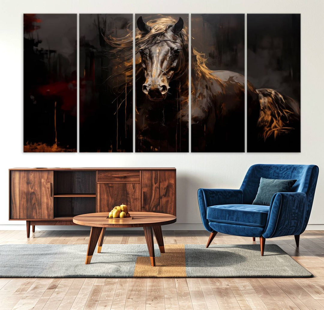 Abstract Black Horse Canvas Print | Abstract Equine Wall Art | Western Decor Print | Horse Lover Gift | Farmhouse & Cabin Wall Art