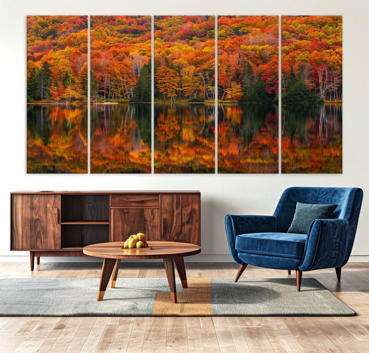 Autumn Reflection Canvas Print, Stunning Fall Foliage Wall Art, Serene Lake Landscape, Perfect Seasonal Decor Print