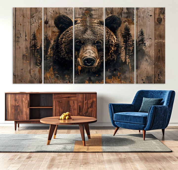 Rustic Bear Wall Art | Triptych Canvas Print | Rustic Cabin Wall Decor | Forest-Inspired Animal Art | Perfect for Farmhouse or Woodland Print