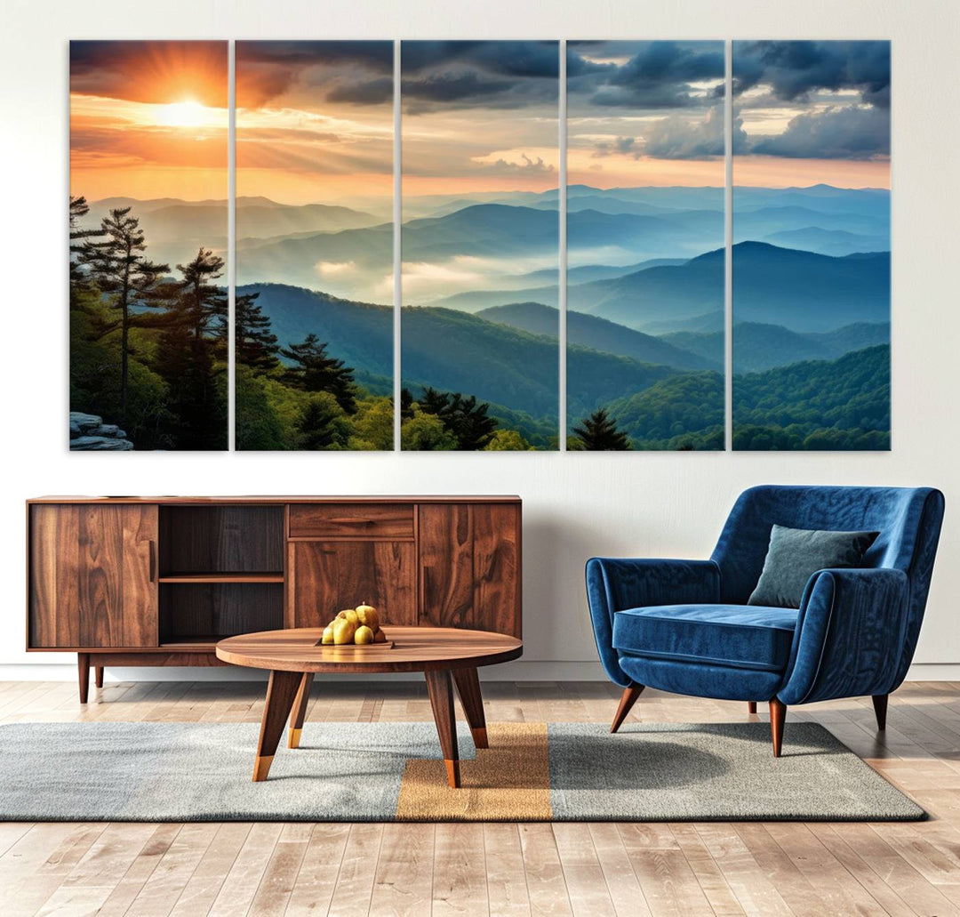 Sunrise Over Mountain Range Wall Art | Canvas Print Ready to Hang | Perfect for Farmhouse Wall Decor, Cabin Wall Art, Nature-Inspired Home