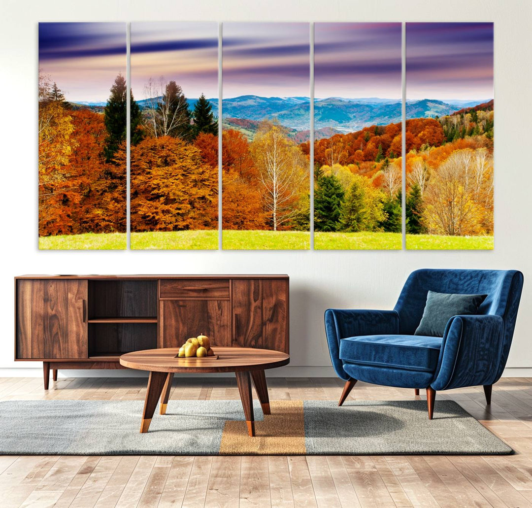 Autumn Forest Mountain Wall Art Canvas Print | Colorful Giclee Forest Canvas Print | Scenic Landscape Art for Living Room Decor Art Print