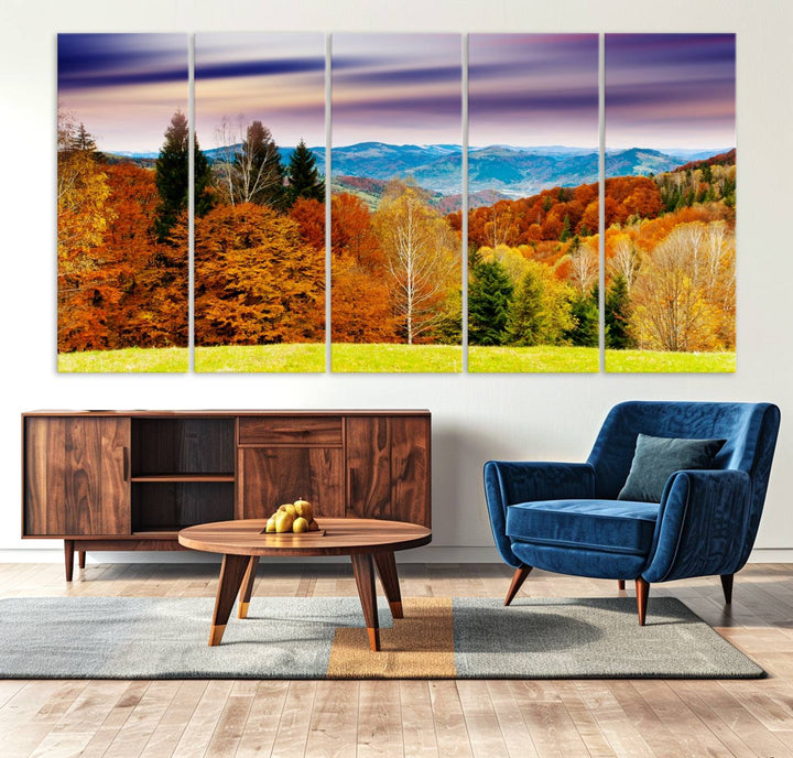 Autumn Forest Mountain Wall Art Canvas Print | Colorful Giclee Forest Canvas Print | Scenic Landscape Art for Living Room Decor Art Print