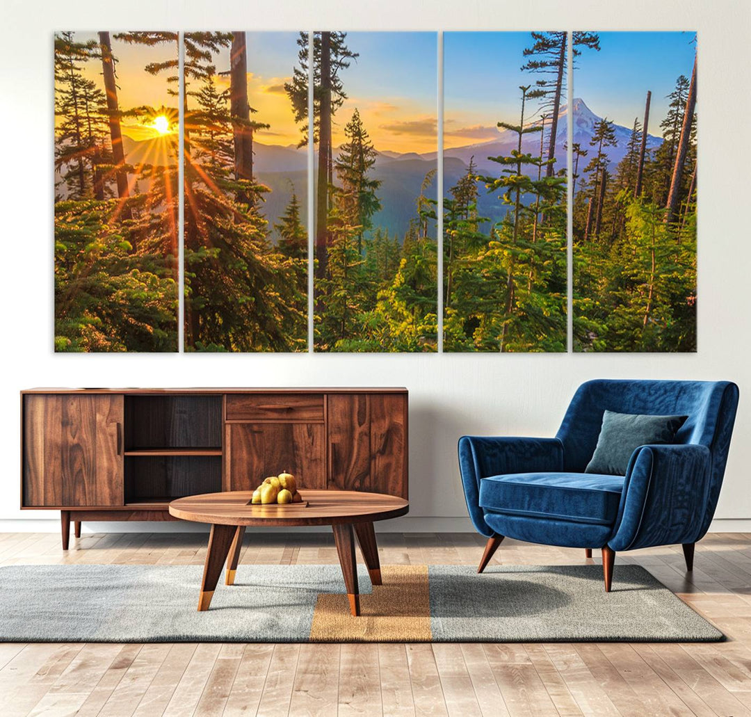 The kitchen features a Red Leaves on Trees landscape canvas print, perfect for nature lovers.