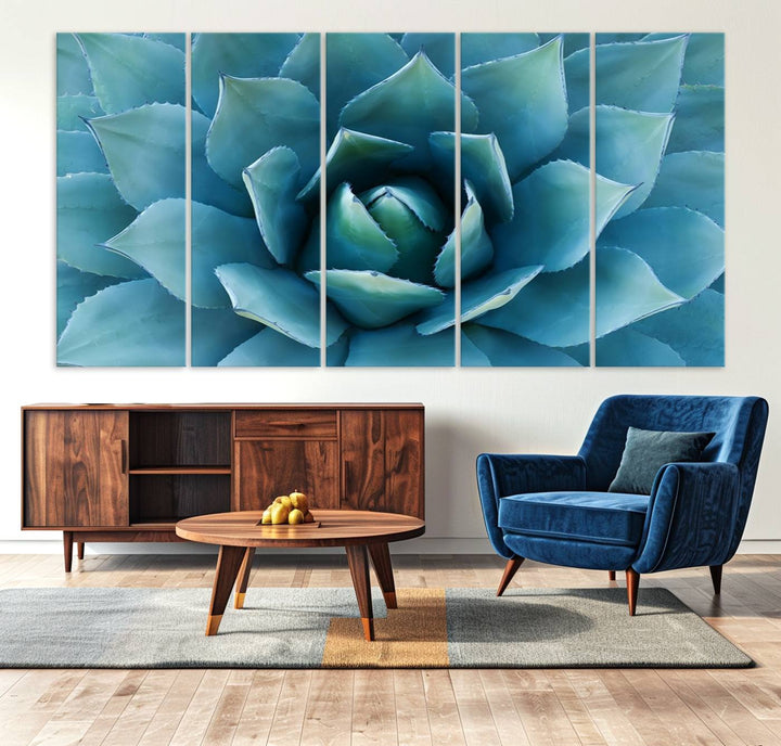 The Large Agave Succulent Canvas Wall Art is displayed on the wall.