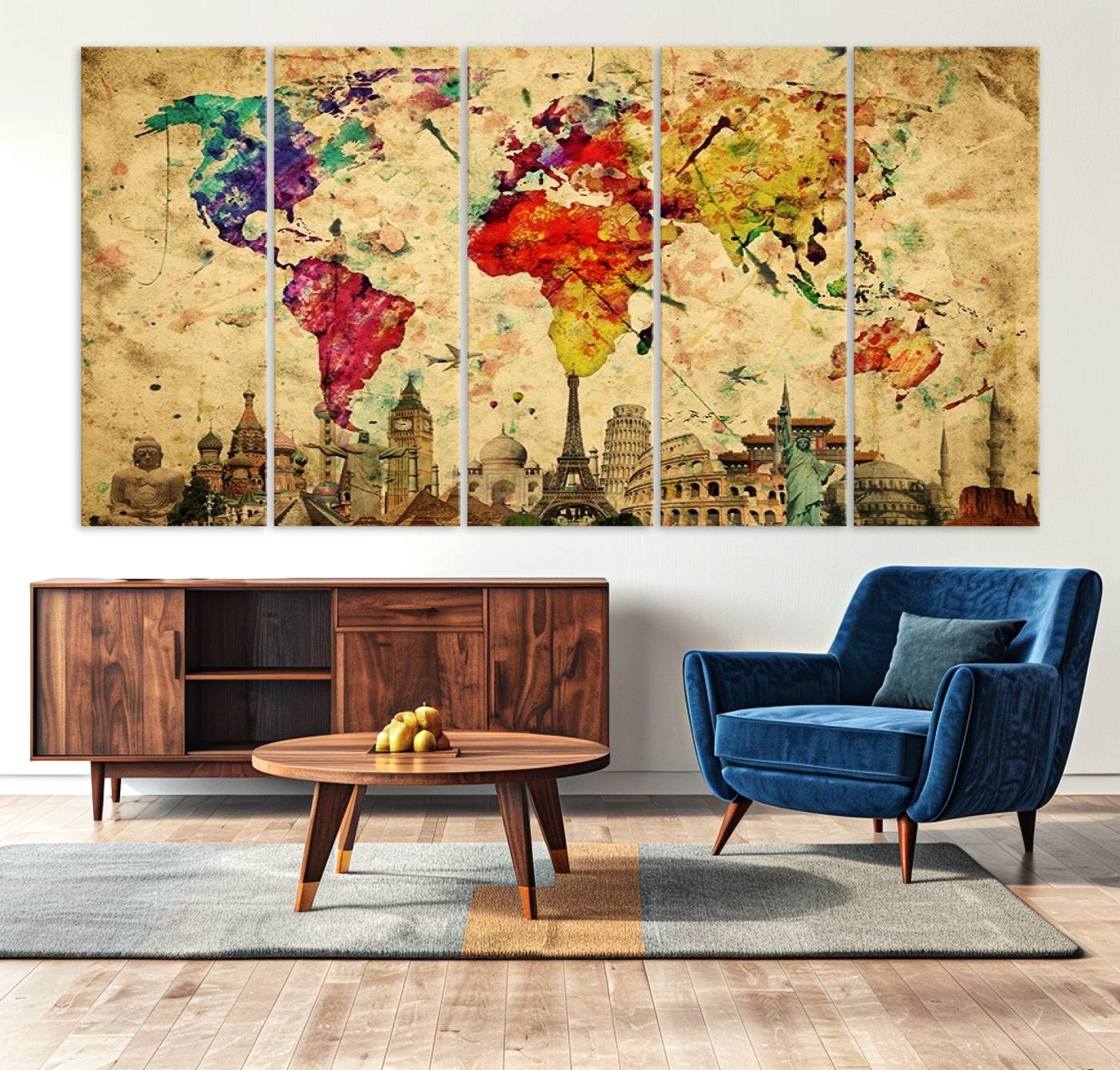 34595-MGV-CV-36X24-Push Pin World Map Canvas Print – Framed Travel Map Wall Art for Couples, Anniversary Gift, Modern Home or Office Decor