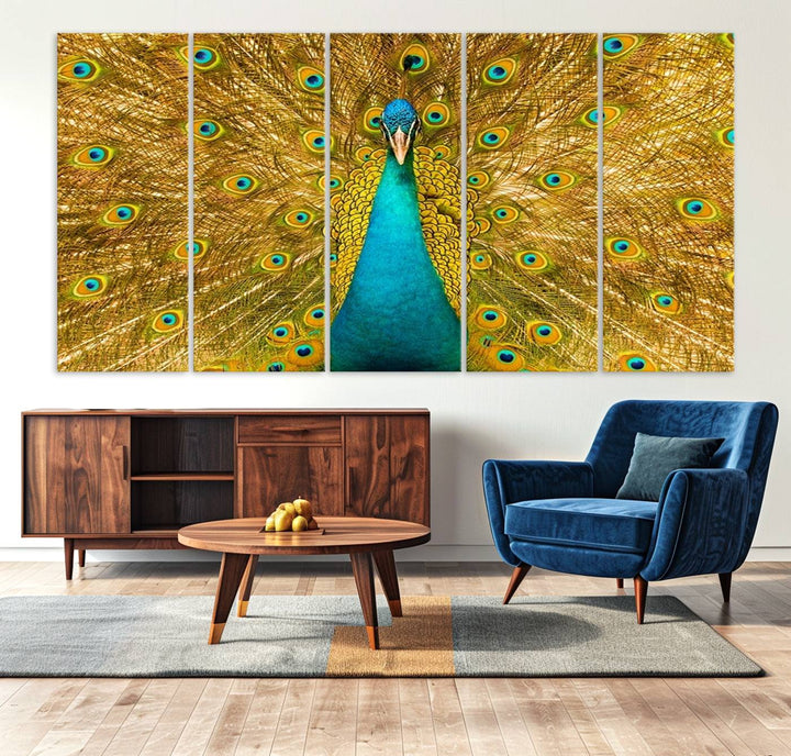 The Peacock Wall Art Canvas Print adorns a bright wall.