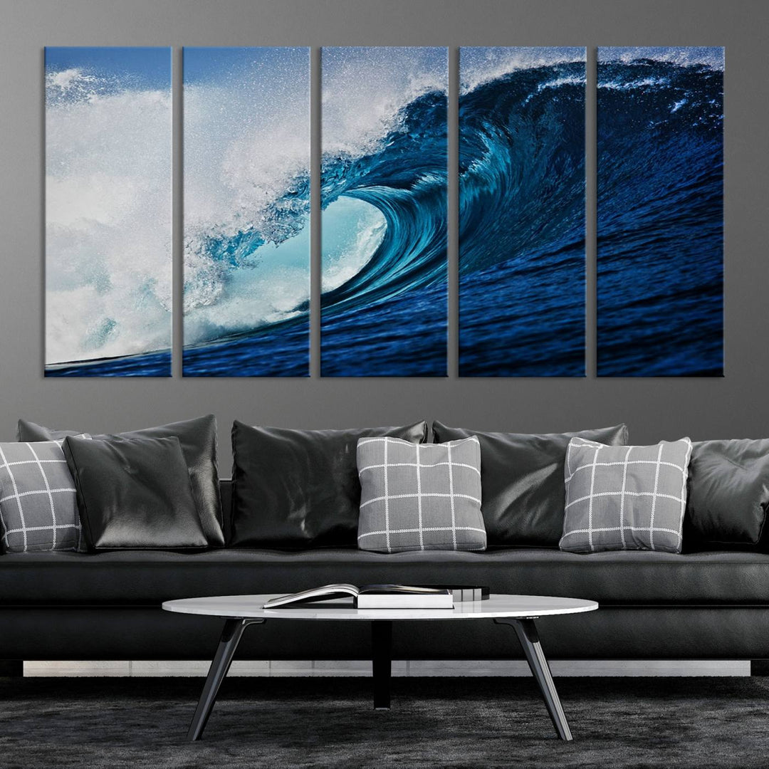 Ocean Wave at Sunset Canvas Art, Large Wall Print of Vibrant Water Waves, Coastal Art for Living Room and Dining Room Decor