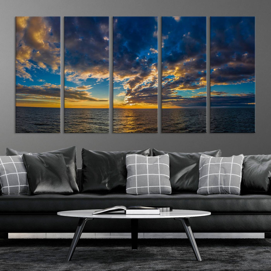 Dramatic Ocean Sunset Canvas Art, Panoramic Seascape Wall Art, Giclee Canvas Print with Canon Quality for Coastal Decor