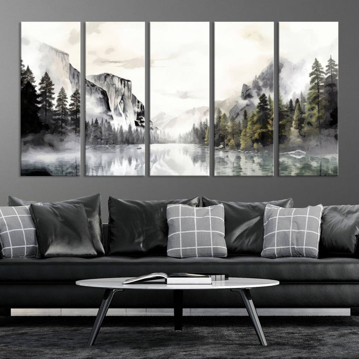 The Yosemite Valley Wall Art Canvas Print, a framed nature décor, is beautifully displayed.