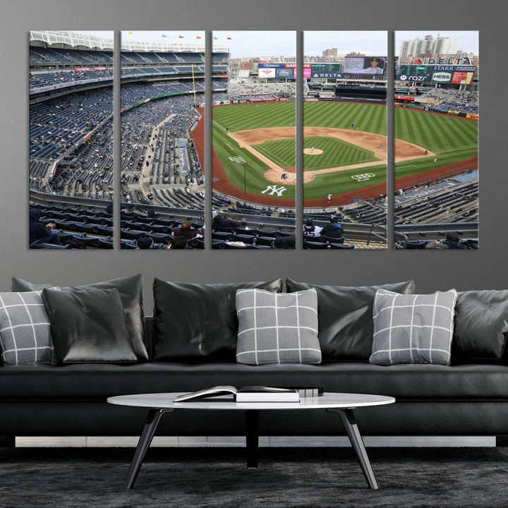 Aerial view of Yankee Stadium filled with fans, showcased on a New York Yankees Stadium Wall Art Canvas Print.