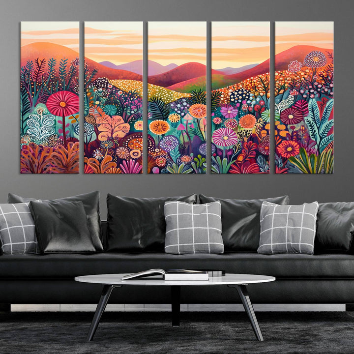 Yayoi Kusama 1986 Wall Art Print—a vibrant, Wabi Sabi abstract landscape that enhances tranquility.