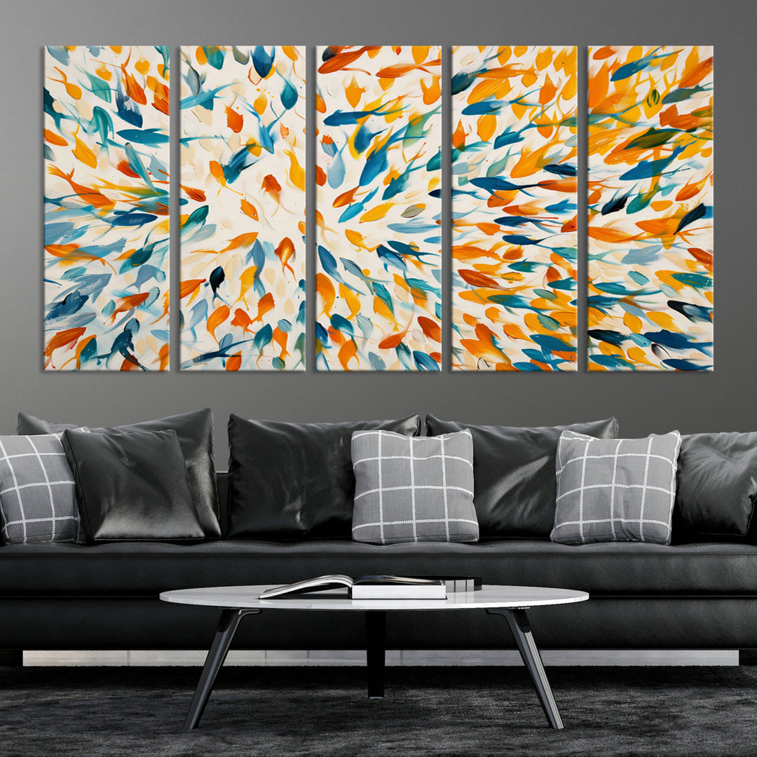 Abstract Fish Shoal Wall Art Canvas Print, Colorful Fish Herd Painting on Canvas Print, Ocean Animal Artwork, Ready to Hang