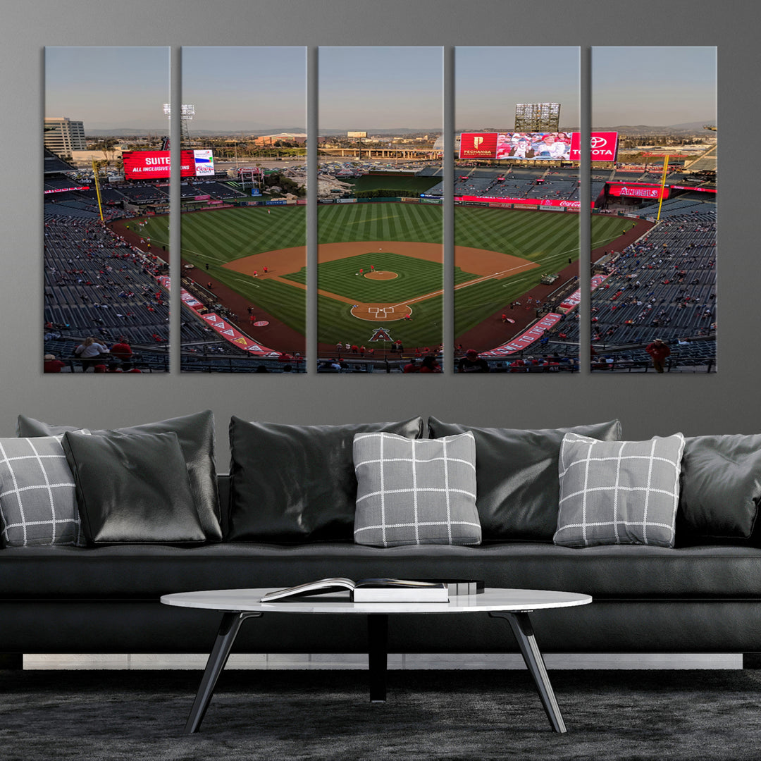 Aerial view of Angel Stadium, perfect as gallery-quality wall art - Los Angeles Angels Canvas Print.