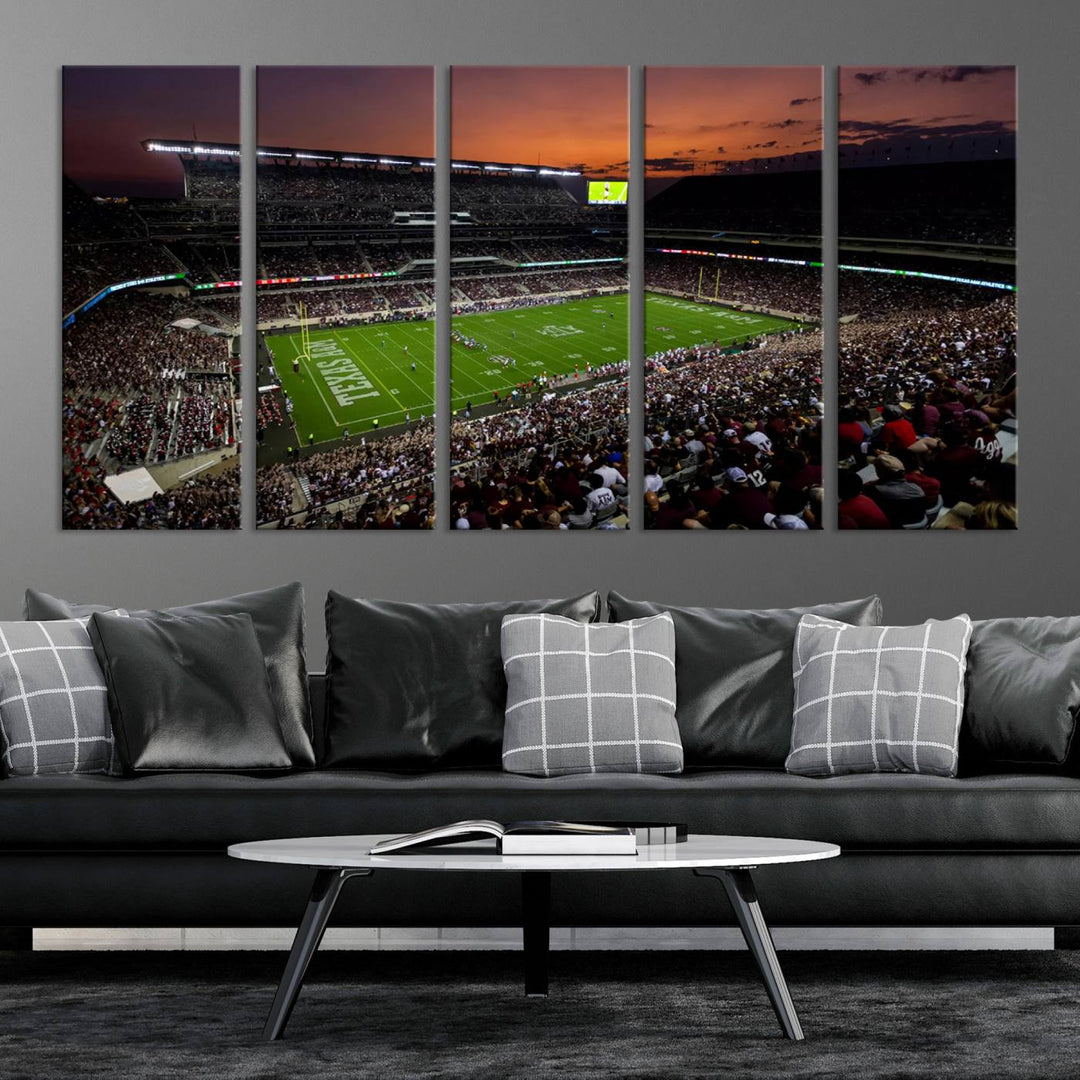 Canvas print of the Texas A&M University Aggies football team at Kyle Field Stadium.