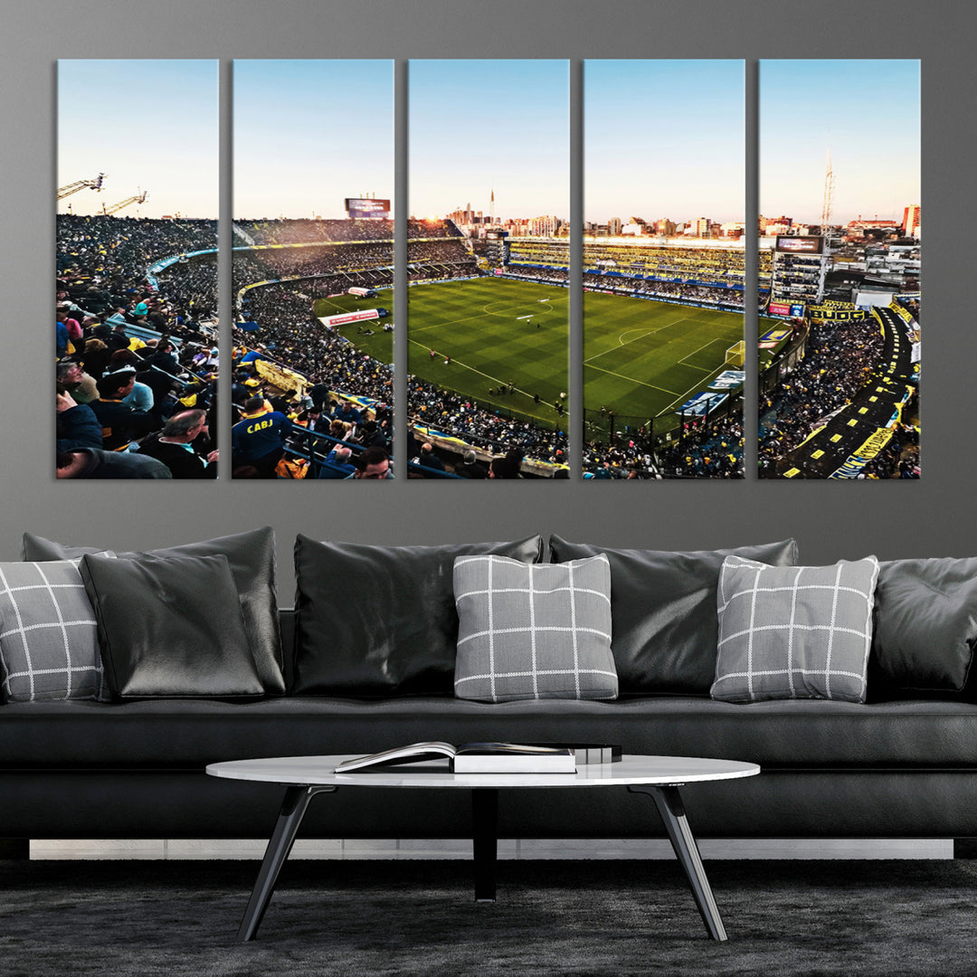 The wall art canvas print vividly captures the dynamic soccer culture at Bombonera Stadium with its vibrant depiction.