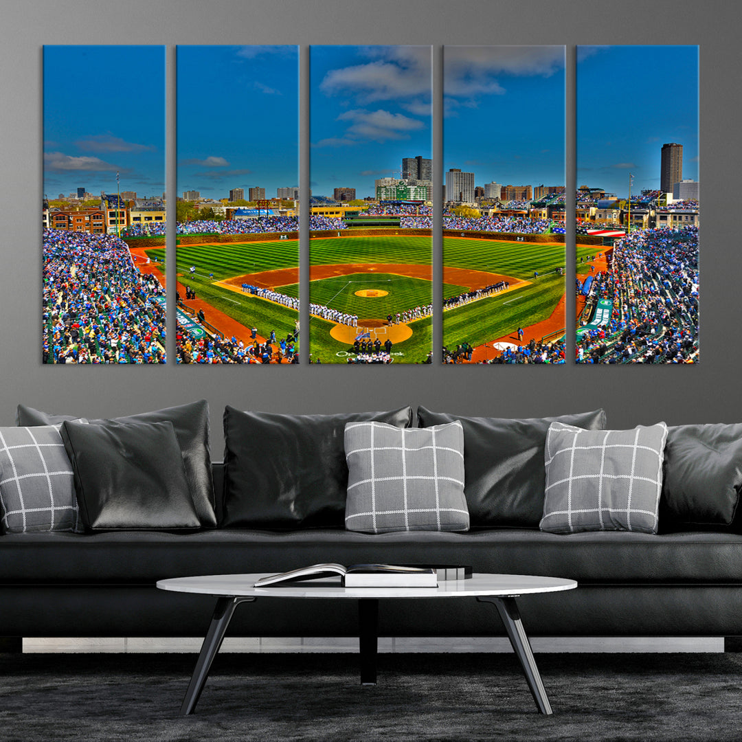 Wrigley Field Chicago Cubs Panoramic 3-Piece Canvas Wall Art - Iconic Baseball Stadium Print for Sports Lovers - Ready to Hang