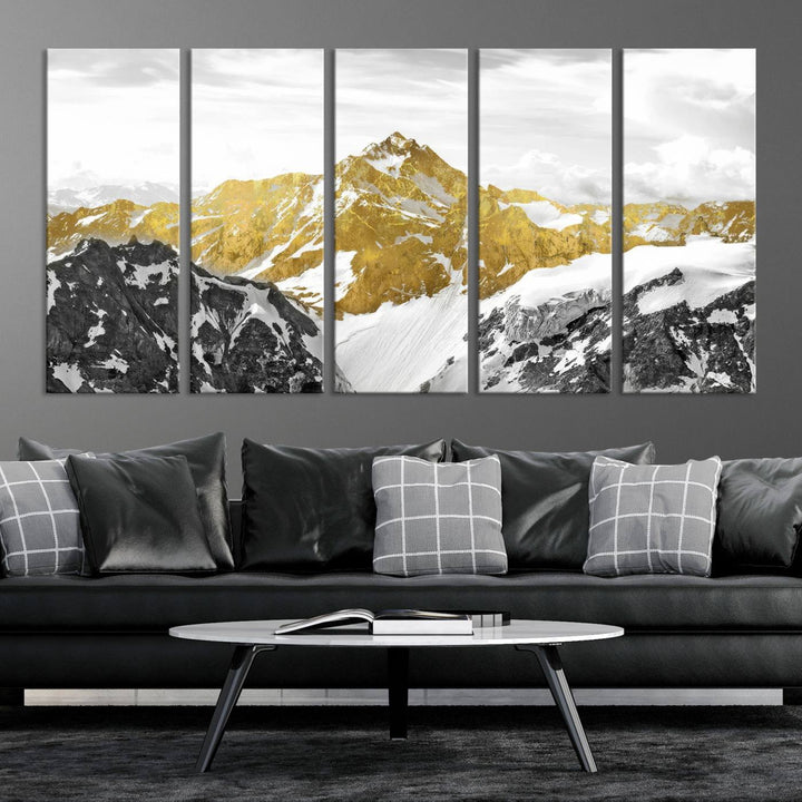 Gold Mountains Wall Art Print on Canvas, Nature Wall Art Print,