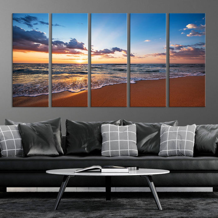 Golden Hour Beach Sunset Wall Art | Canvas Print | Ready to Hang | Coastal Wall Art for Living Room