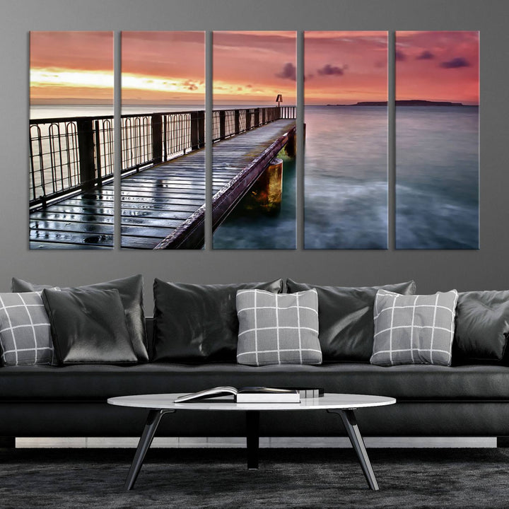 Serene Pier at Sunset Wall Art | Canvas Print | Ready to Hang | Coastal Decor for Living Room