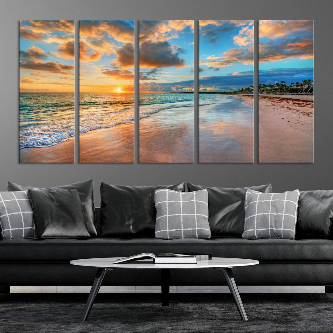 Serene Beach Sunset Wall Art | Coastal Ocean Canvas Print | Ready to Hang Tropical Decor for Home or Office