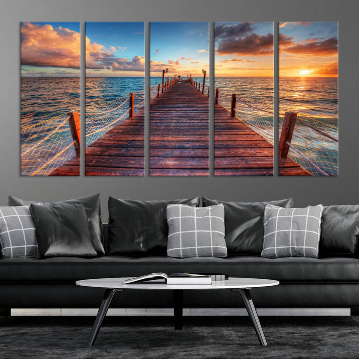 Vibrant Beach Sunset Wall Art | Coastal Ocean Canvas Print | Ready to Hang Tropical Decor for Living Room or Office