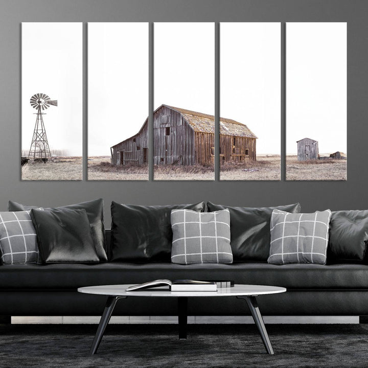 The Set of 3 Rustic Farmhouse Wall Art Prints features a barn, wheat field, and landscape.