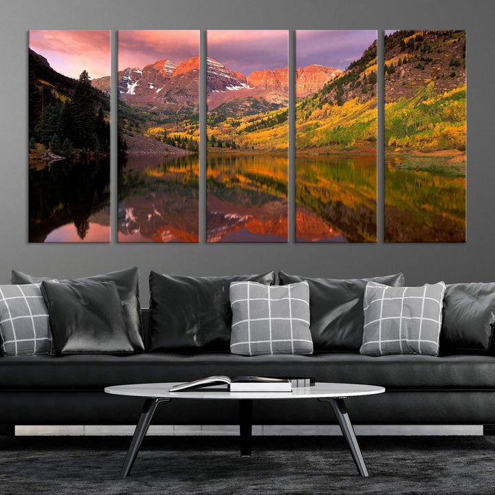 The Colorado Rockies Mountain Sunset Wall Art is a scenic nature canvas, ready to hang.