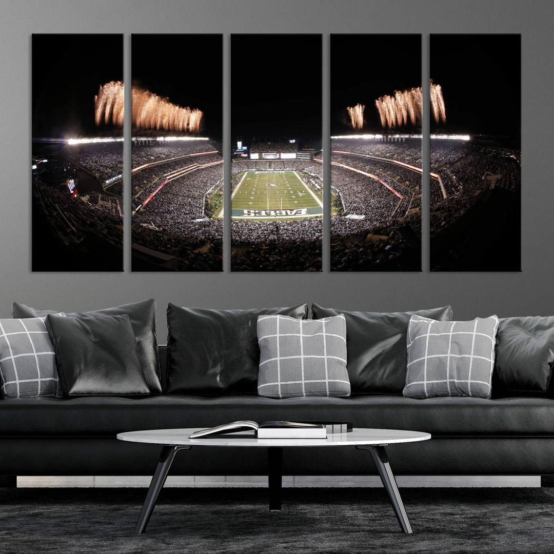 Experience the breathtaking Lincoln Financial Field Fireworks Game captured in this triple canvas wall art. A must-have for any Philadelphia Eagles fan!