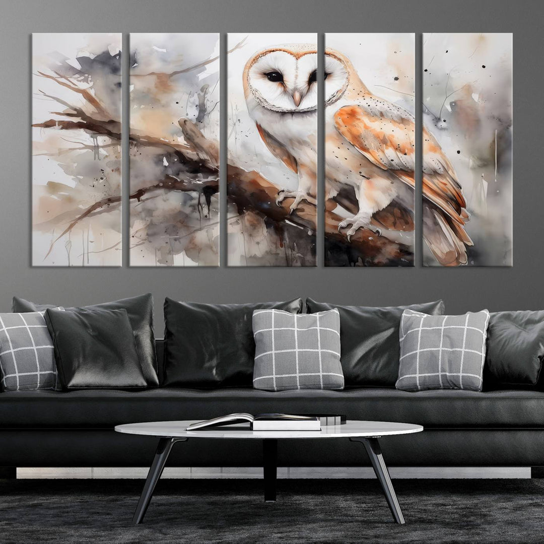 The Barn Owl Wall Art watercolor canvas adds a rustic twist to farmhouse decor.