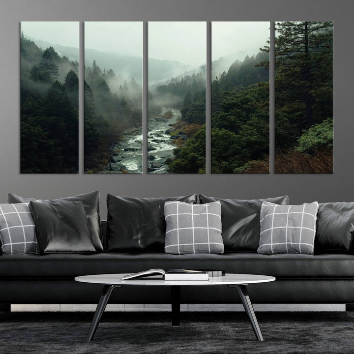 Misty Forest Wall Art | Ready to Hang and Framed | Tranquil Nature Landscape for Living Room or Cabin Wall Decor