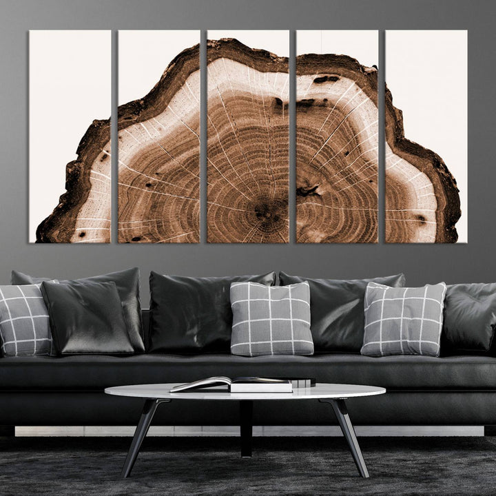 Rustic Wood Rings Wall Art | Nature-Inspired Tree Ring Canvas Print | Ready to Hang and Framed for Farmhouse Wall Decor