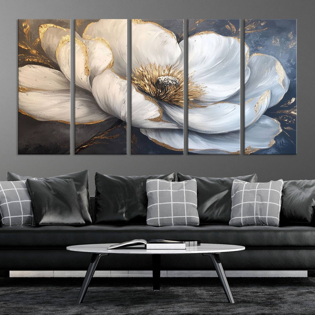 White Magnolia Flower Wall Art | Canvas Print | Abstract Floral Wall Decor | Elegant Bloom Artwork | Framed for Living Room or Bedroom