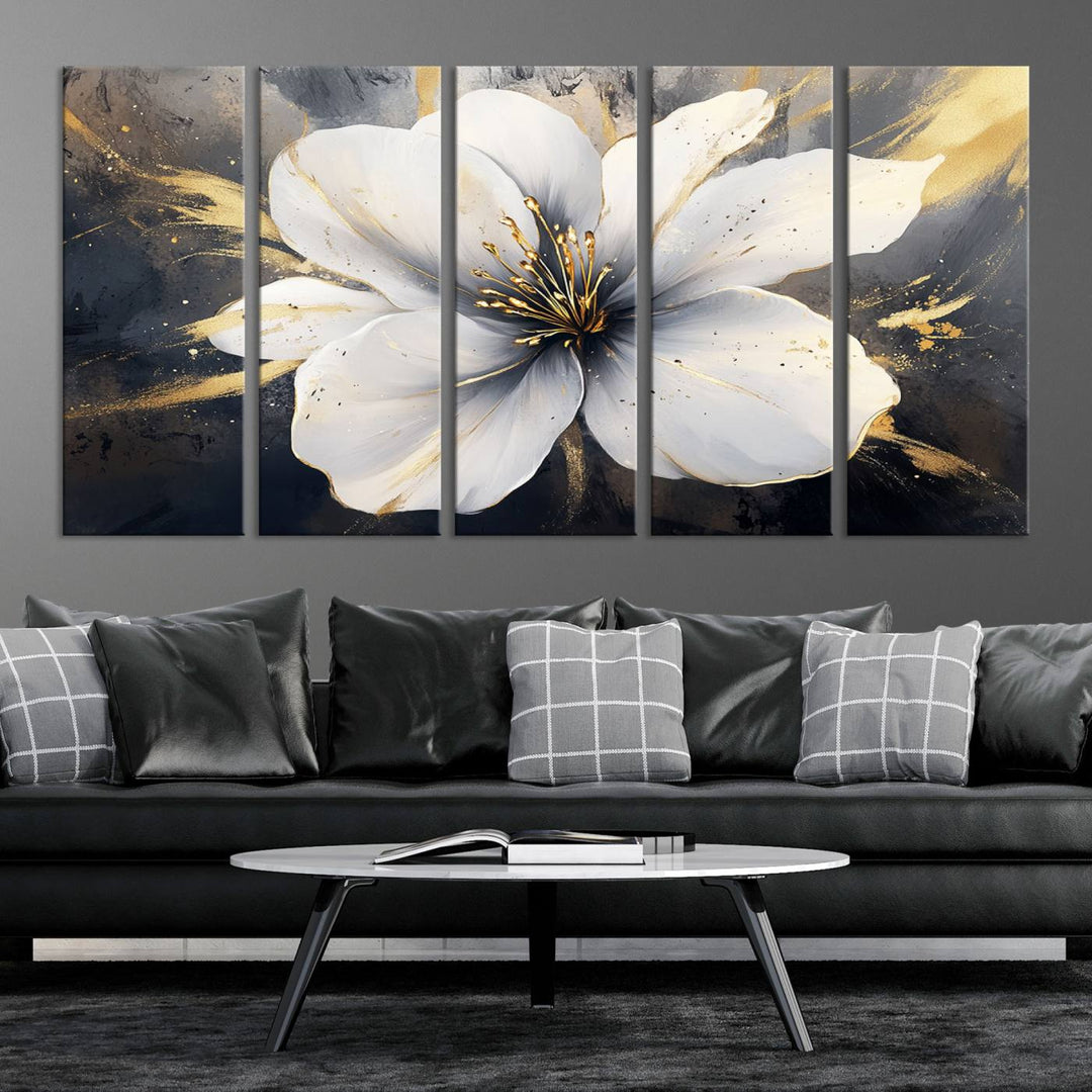 White Flower Wall Art | Canvas Print | Ready to Hang | Abstract Floral Wall Decor | Elegant Bloom Artwork | Framed for Living Room or Bedroom