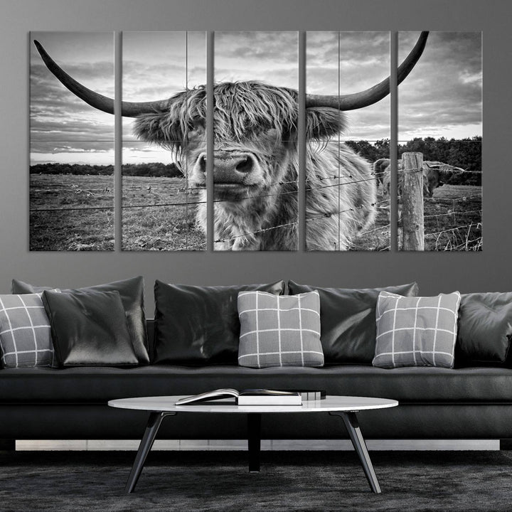 Scottish Highland Cow Wall Art Canvas Print | Ready to Hang and Framed | Rustic Farmhouse Decor