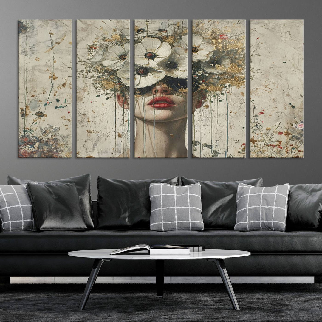 Abstract Floral Women Patel Wall Art Canvas Print