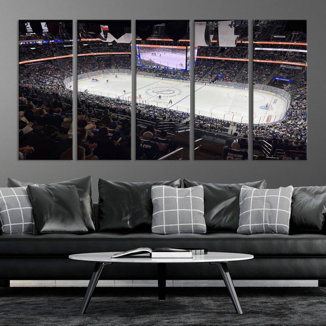 A wall art canvas of Amalie Arena, capturing NHL hockey in Florida.