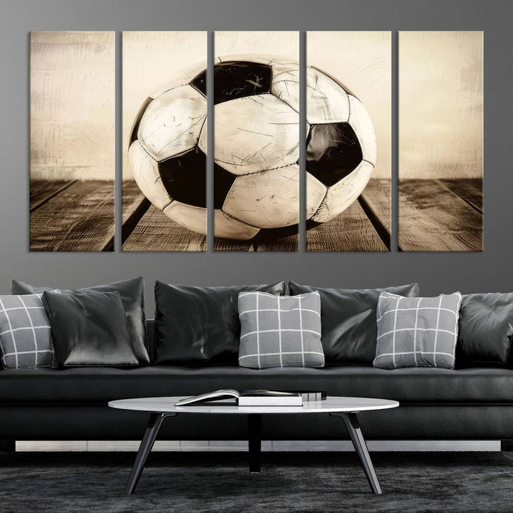 Vintage Soccer Ball Triptych Canvas Art – 3-Panel Soccer Wall Decor, Framed and Ready to Hang Sports Art for Home, Office, or Gym