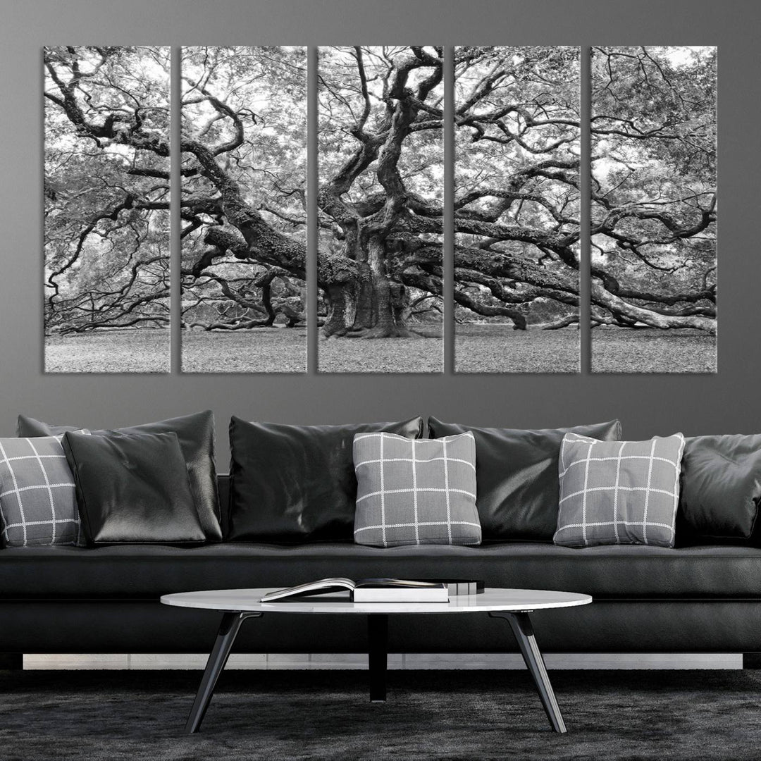 Black White Angel Oak Tree Wall Art - Timeless Nature-Inspired Canvas for Rustic, Modern, or Traditional Home Decor