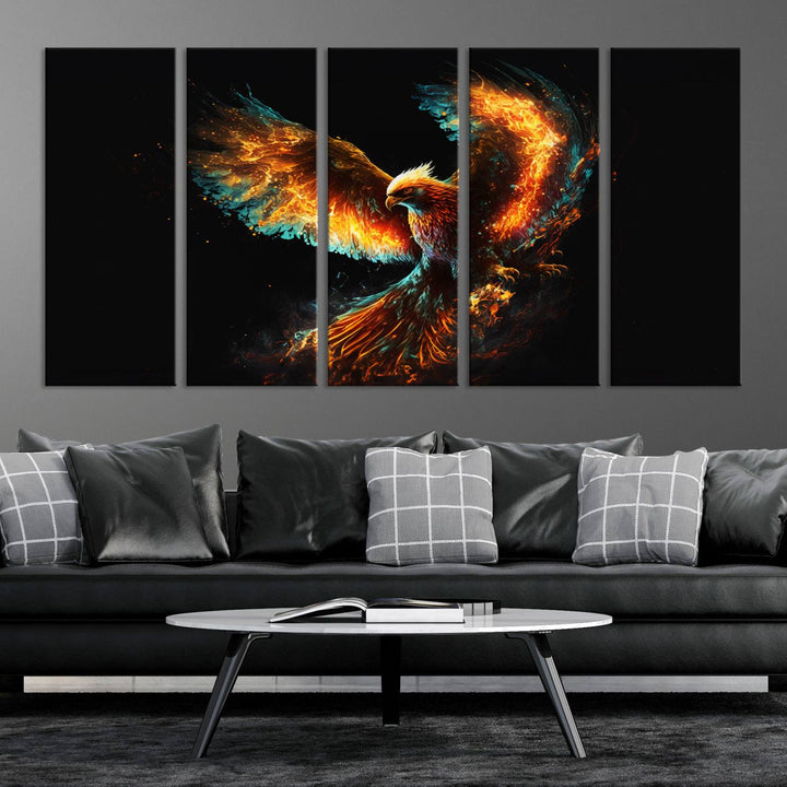 Fiery Phoenix Canvas Print | Ready to Hang Wall Art | Bold Fantasy Decor for Living Room | Majestic Bird Artwork