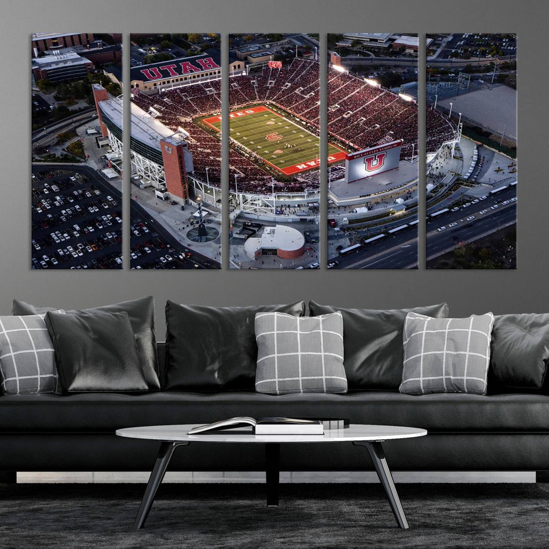 Utah Utes Football Team Print - Salt Lake City Rice-Eccles Stadium Wall Art Canvas Print