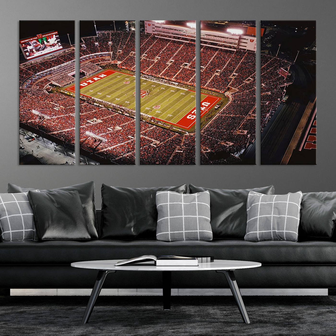 Utah Utes Football Team Print - Salt Lake City Rice-Eccles Stadium Wall Art Canvas Print