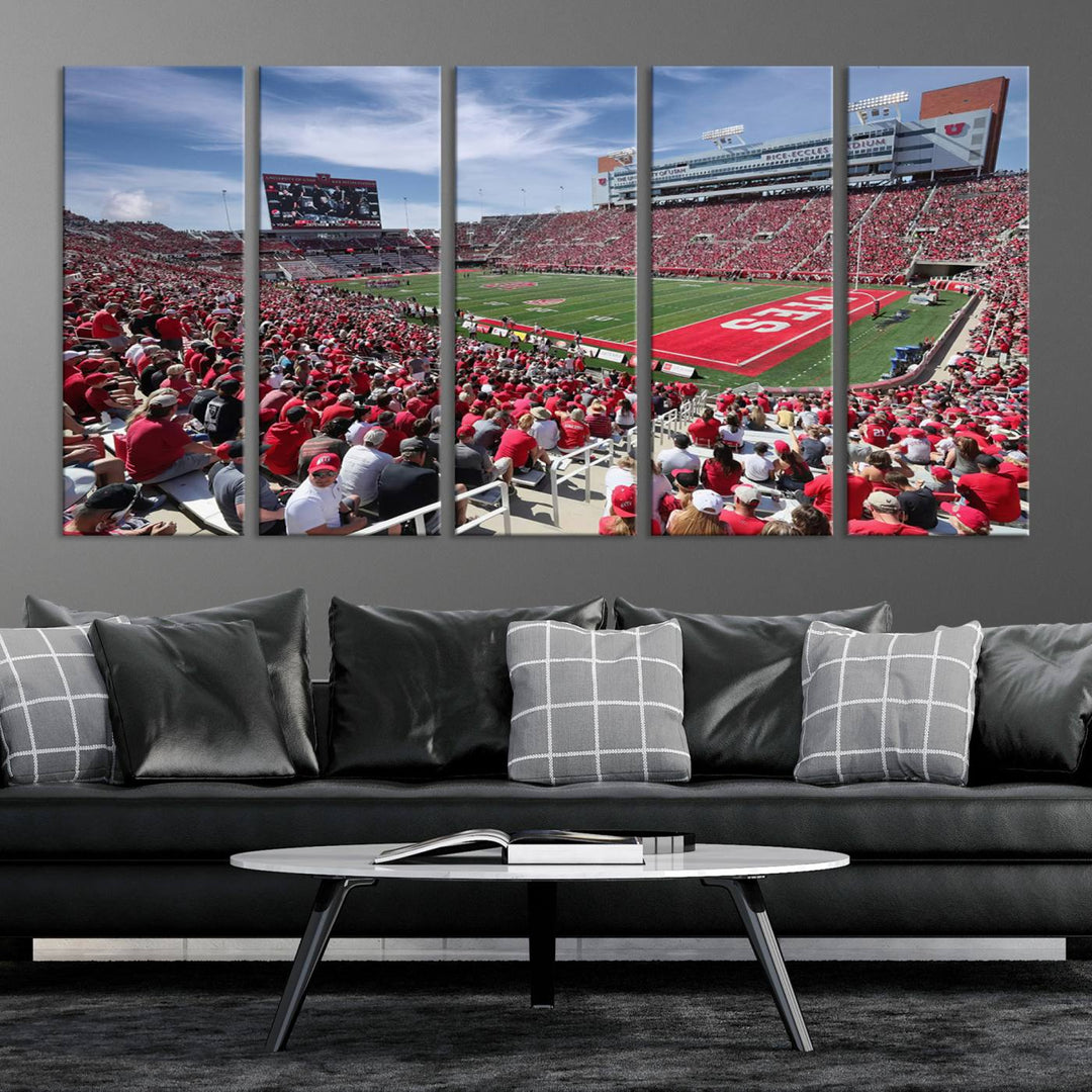 Utah Utes Football Team Print - Salt Lake City Rice-Eccles Stadium Wall Art Canvas Print