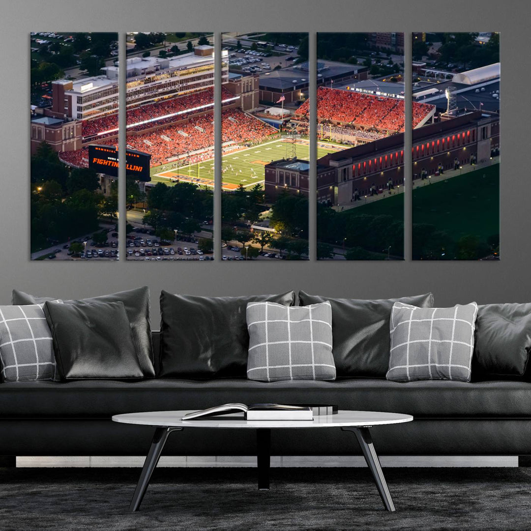 University of Illinois Fighting Illini Football Team Print - Champaign Illinois Memorial Stadium Wall Art Canvas Print