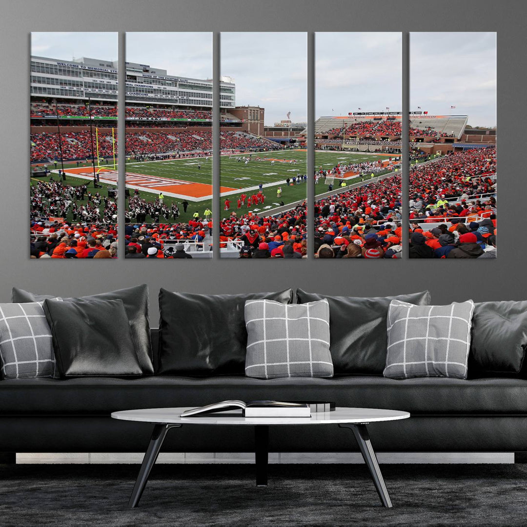 University of Illinois Fighting Illini Football Team Print - Champaign Illinois Memorial Stadium Wall Art Canvas Print