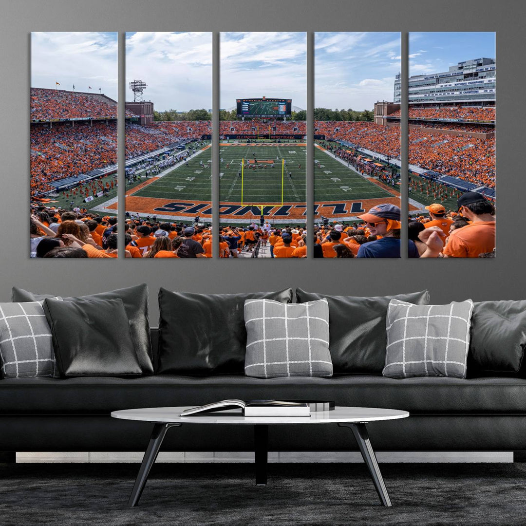 University of Illinois Fighting Illini Football Team Print - Champaign Illinois Memorial Stadium Wall Art Canvas Print