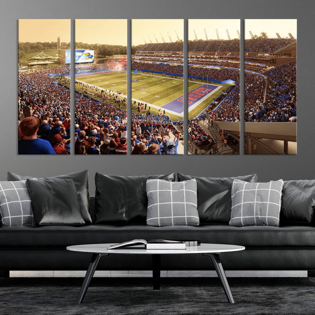 University of Kansas Jayhawks Football Team Print - Lawrence Kansas Memorial Stadium Wall Art Canvas Print