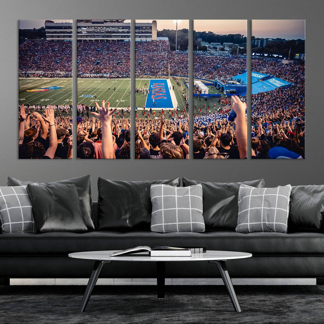 University of Kansas Jayhawks Football Team Print - Lawrence Kansas Memorial Stadium Wall Art Canvas Print