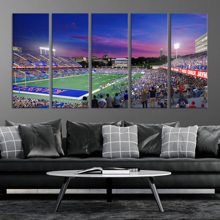 University of Kansas Jayhawks Football Team Print - Lawrence Kansas Memorial Stadium Wall Art Canvas Print