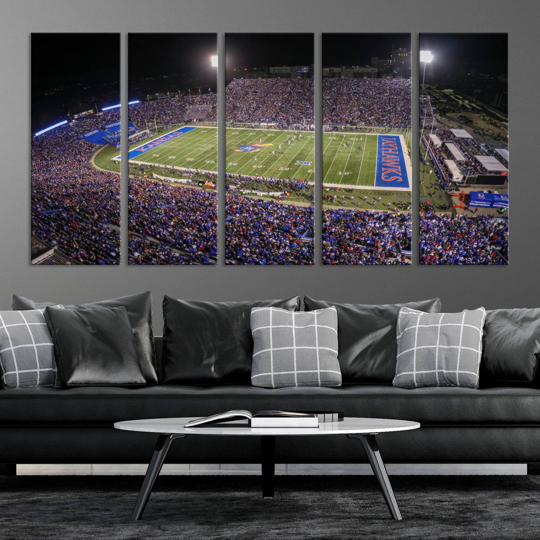 University of Kansas Jayhawks Football Team Print - Lawrence Kansas Memorial Stadium Wall Art Canvas Print